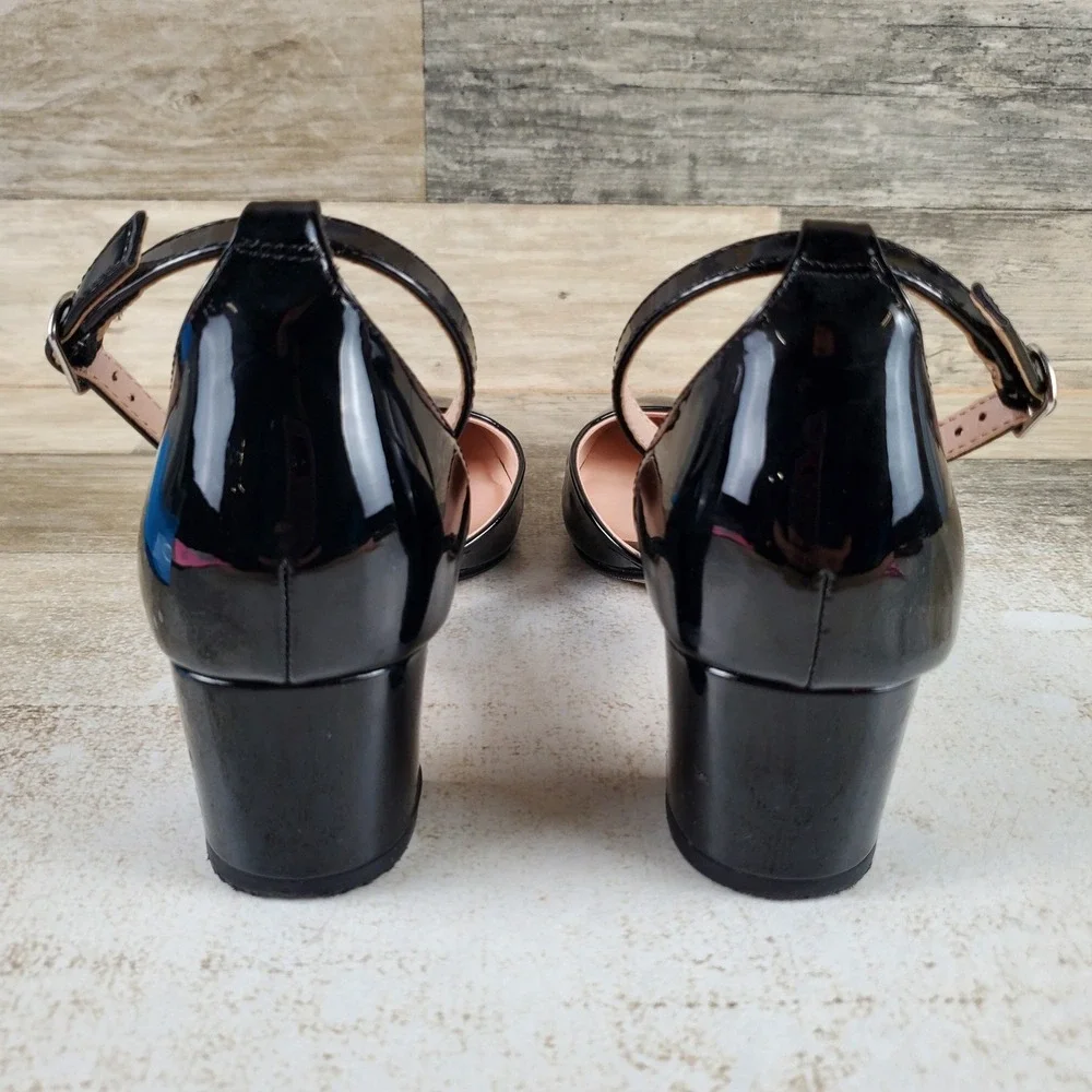 Steve Madden Jprettyy Girls Dress Pump Sz 5 M Black Patent Leather Ankle Strap
